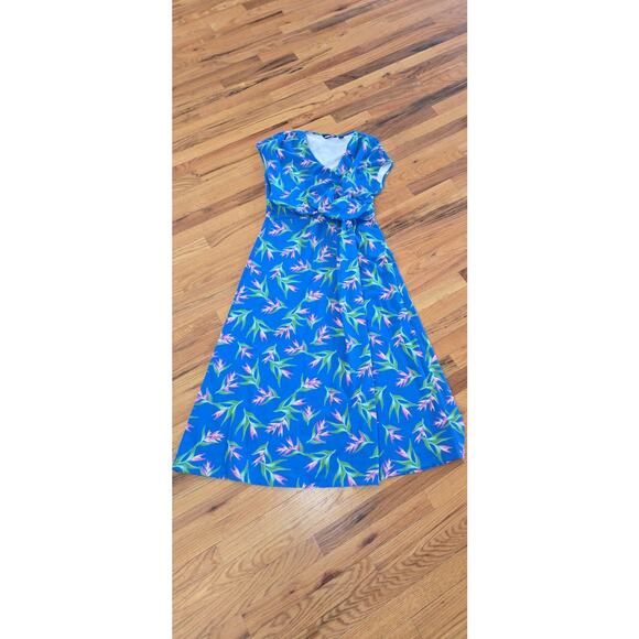 Lands's End Women's Blue Short Sleeve Maxi Dress LG Floral Comfort - Picture 3 of 11